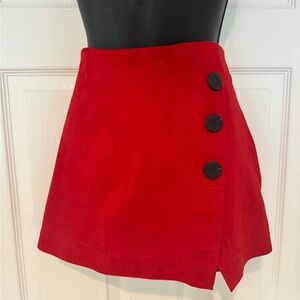 Zara Microsuede Red Button-Accent A-Line Mini Skort. Size medium